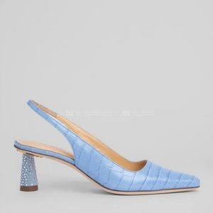 BY FAR Blue Croc-Embossed Heels